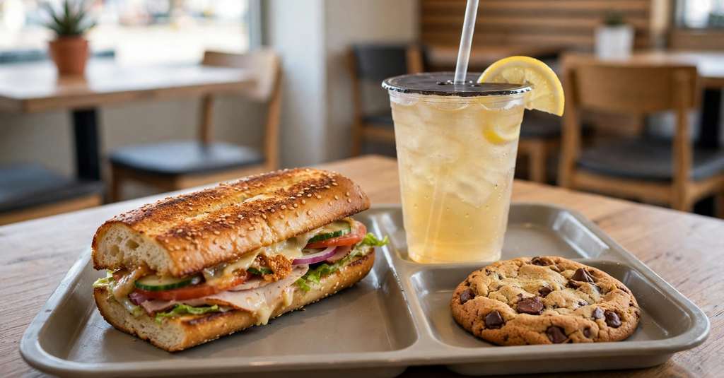 saver subs meal deal with drink and cookie on a tray