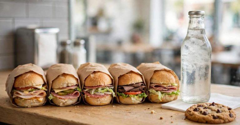 saver subs lined up with a meal deal drink and cookie