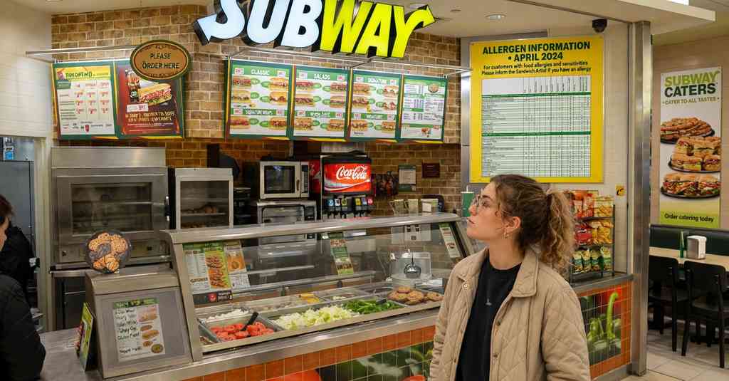 subway sandwich artist wearing fresh gloves making a sub