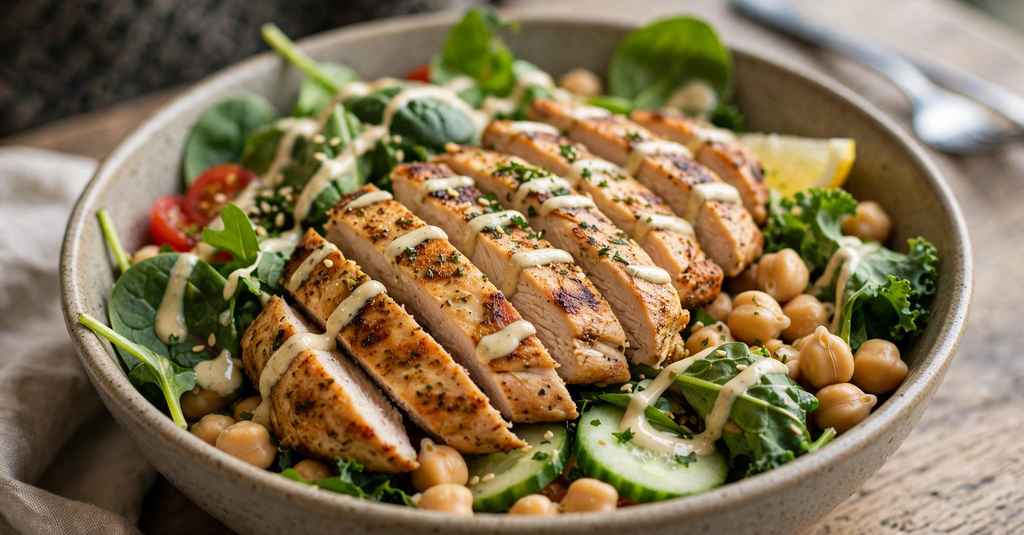 subway protein bowl with grilled chicken and fresh salad