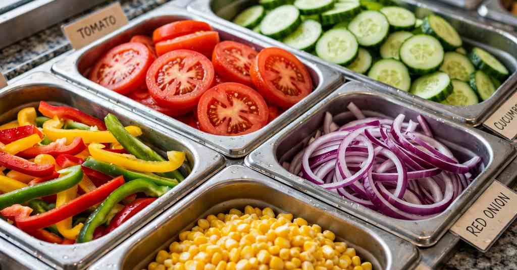 fresh subway salad ingredients tomatoes cucumber peppers and red onion